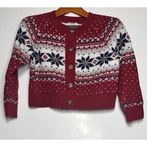 Old Navy Cardigan Sweater Womens XS Petite Red White Snowflake Knit Button Front